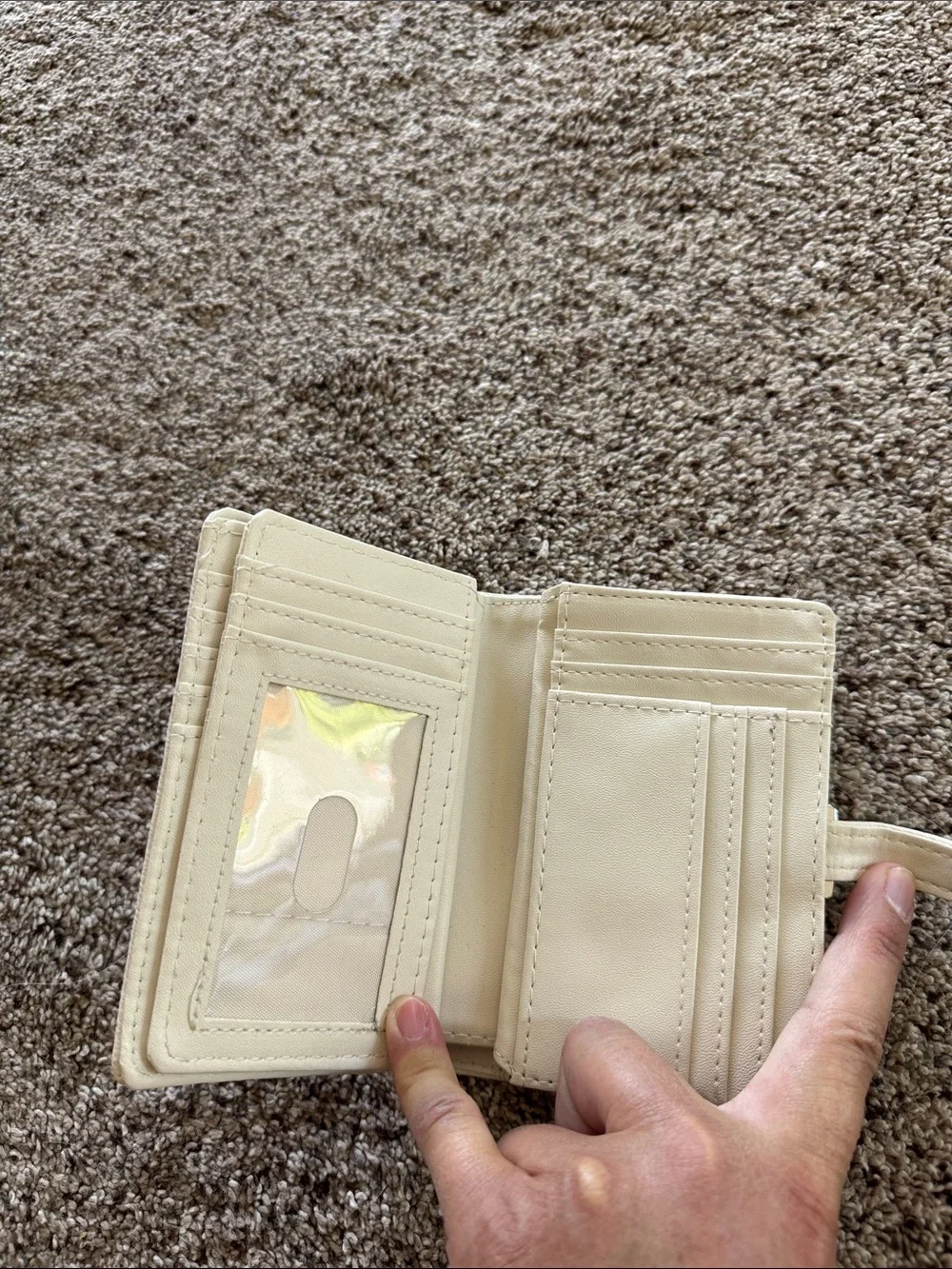 Classic Cream Leather Wallet with Metal Snap